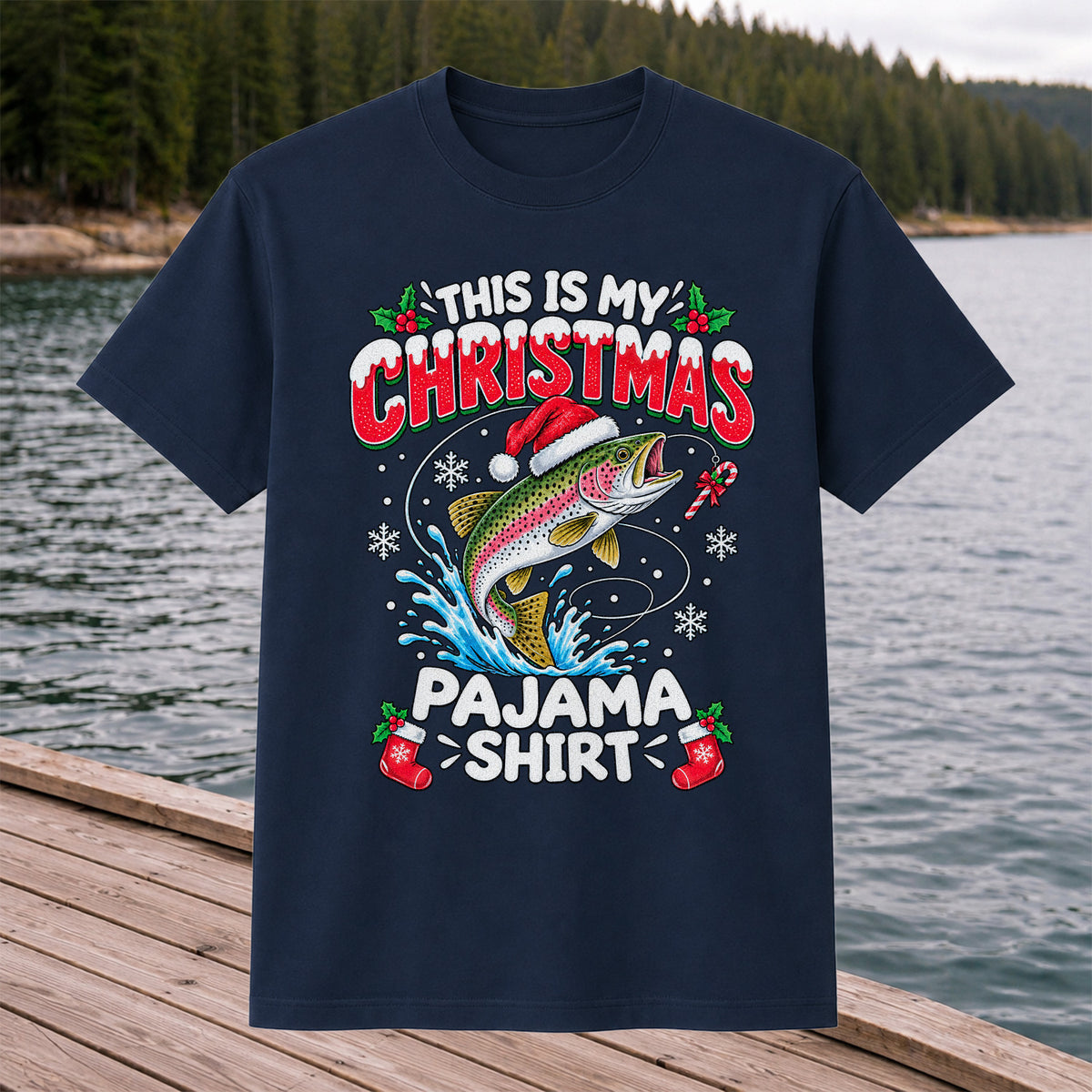 This Is My Christmas Pajama Shirt Rainbow Trout Fishing T-Shirt