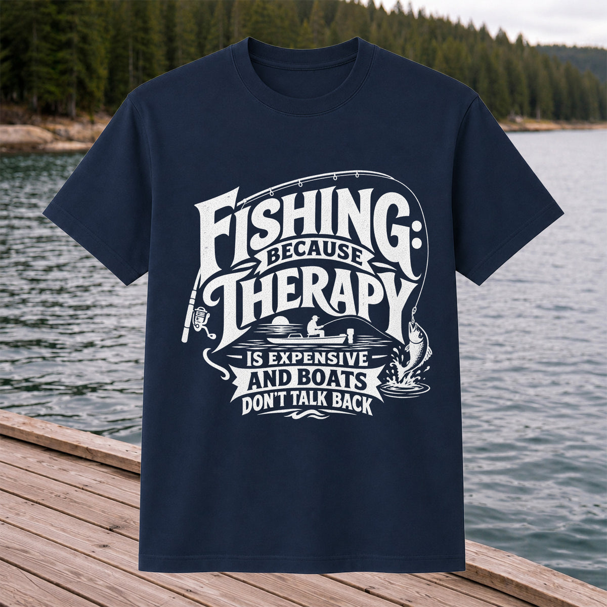 Fishing Because Therapy Is Expensive and Boats Don't Talk Back T-Shirt