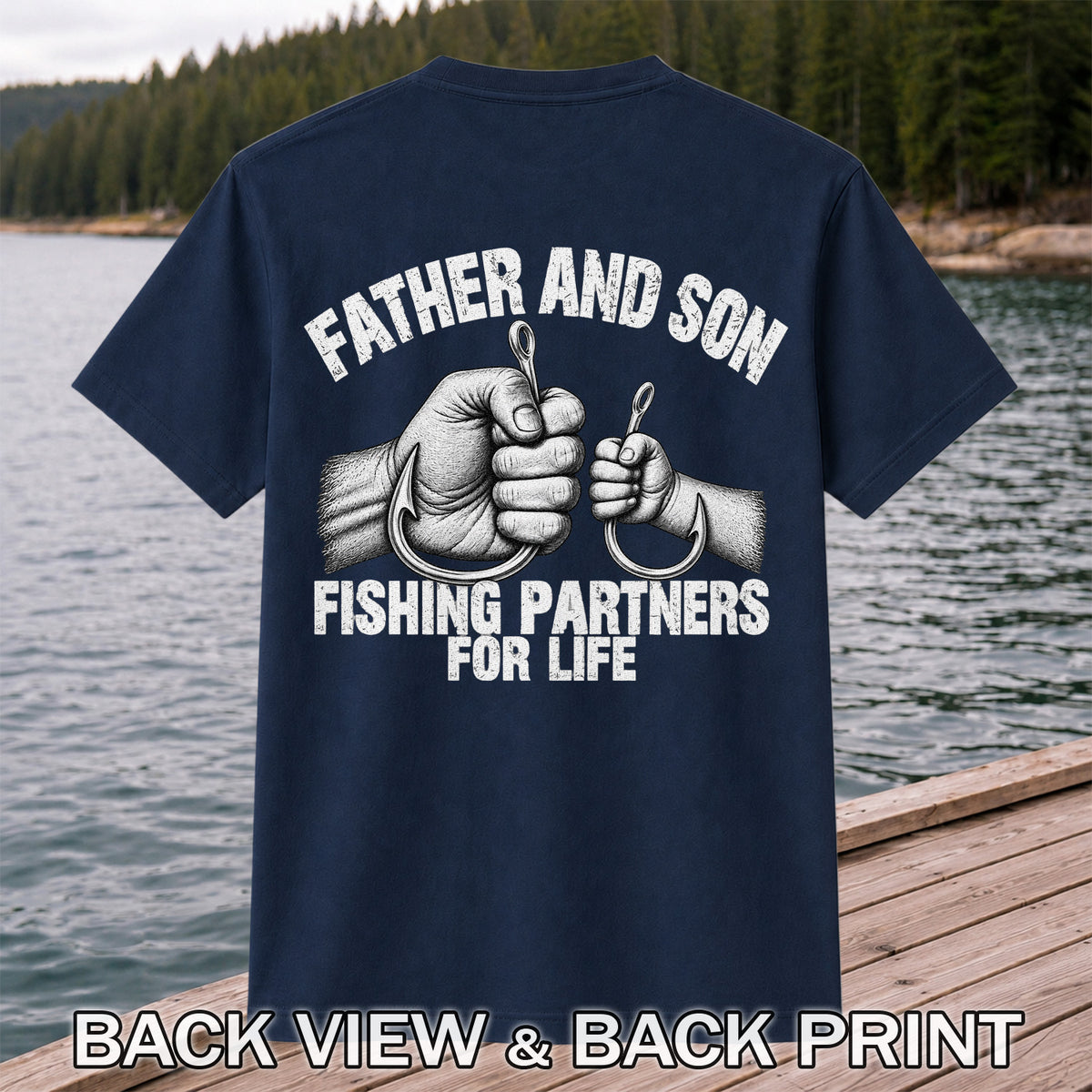 Father and Son Fishing Partners for Life Graphic T-Shirt | Back Print