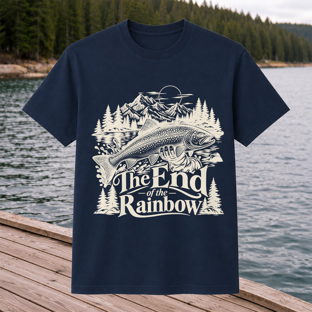The End of the Rainbow Trout and Mountain Fishing Graphic T-Shirt