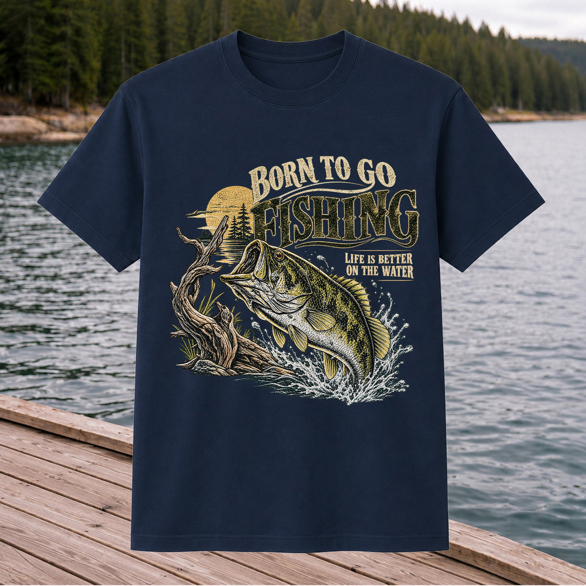Born to Go Fishing Largemouth Bass Graphic T-Shirt