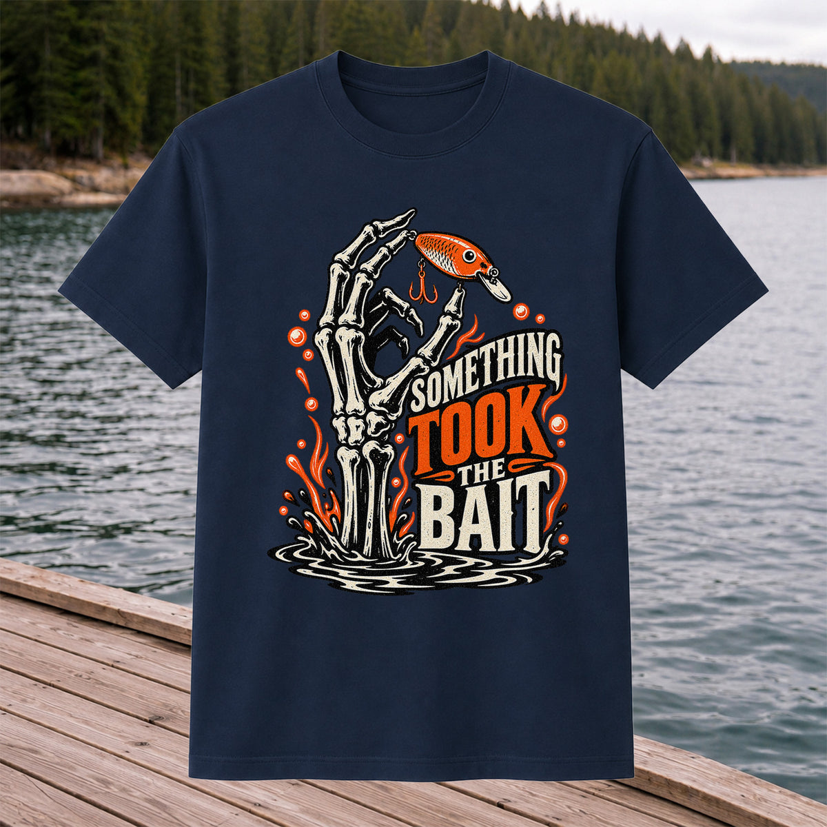 Skeleton Took the Bait Fishing Lure Gothic Graphic T-Shirt