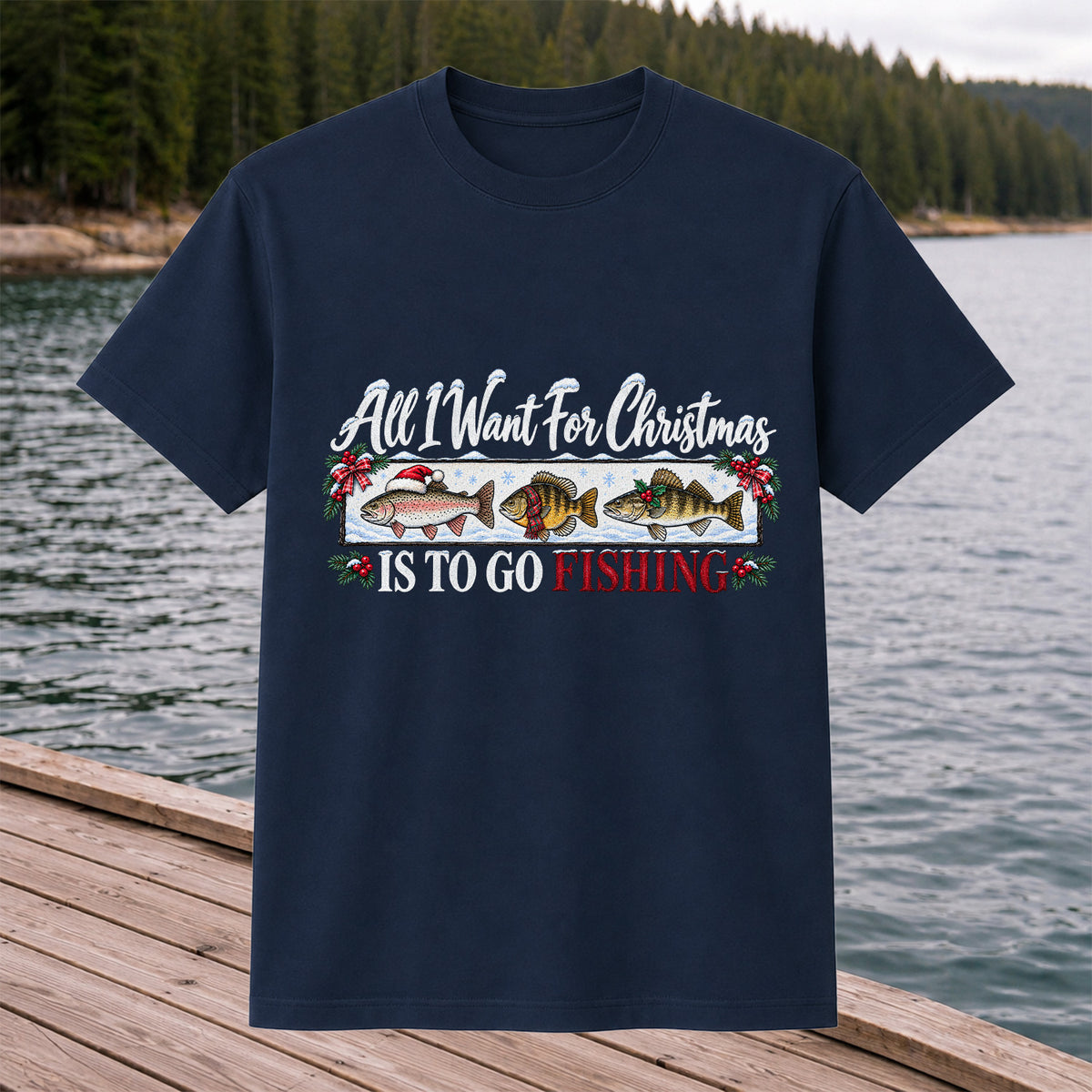 Christmas Freshwater Fish Fishing Graphic T-Shirt