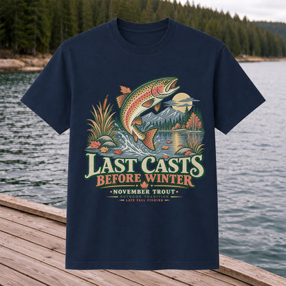 Last Casts Before Winter November Rainbow Trout Fishing Graphic T-Shirt