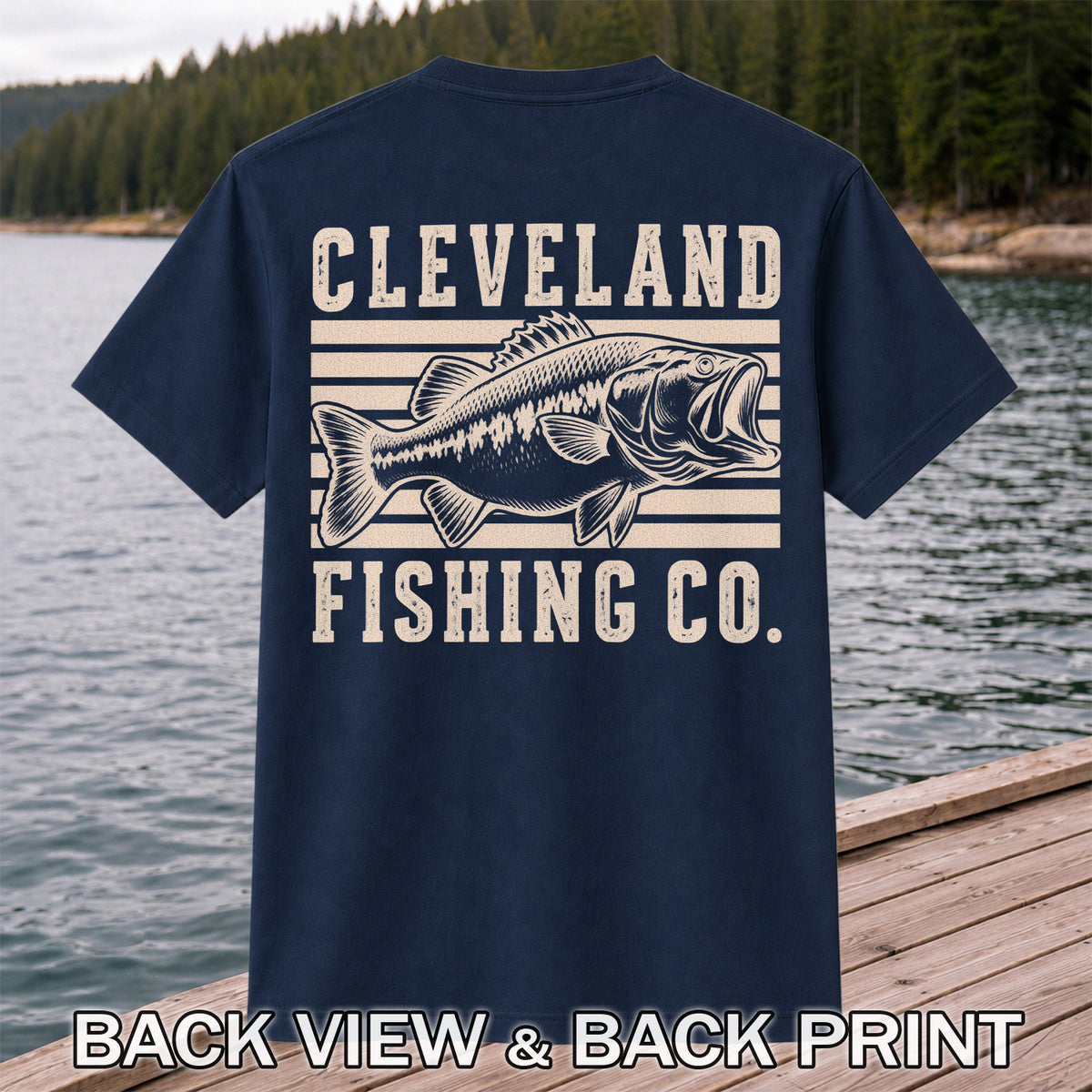 Cleveland Fishing Co Bass Fishing Graphic T-Shirt | Back Print