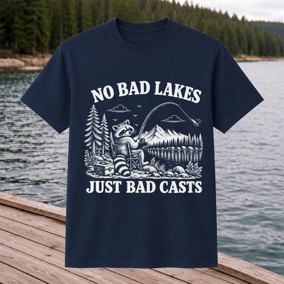 No Bad Lakes Just Bad Casts Raccoon Fishing T-Shirt