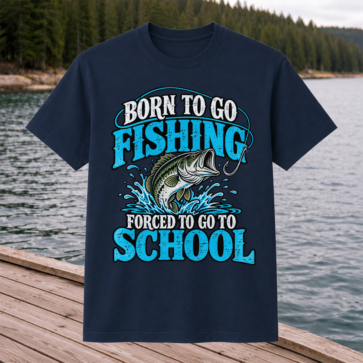 Born to Go Fishing Forced to Go to School Bass T-Shirt