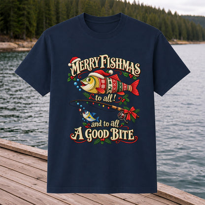 Merry Fishmas to All and to All a Good Bite Christmas Fishing T-Shirt
