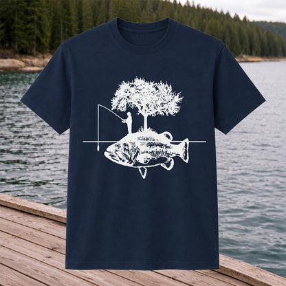 Fish and Tree Silhouette Fishing Graphic T-Shirt