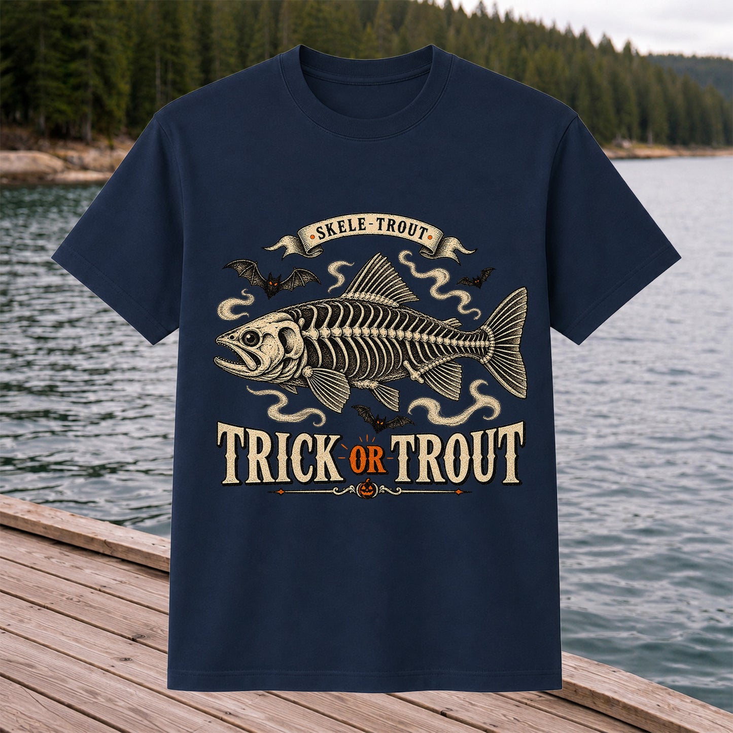 Skele-Trout Trick or Trout Halloween Fishing T-Shirt