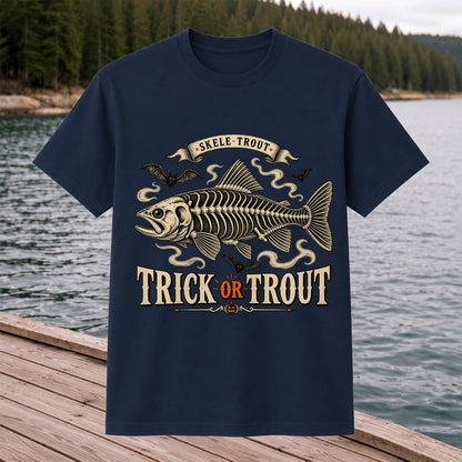 Skele-Trout Trick or Trout Halloween Fishing T-Shirt