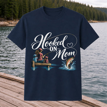 Hooked on Mom Family Fishing Graphic T-Shirt