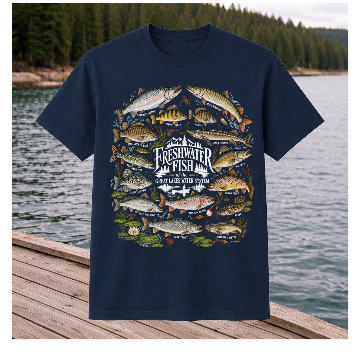 Freshwater Fish of the Great Lakes Water System Graphic T-Shirt