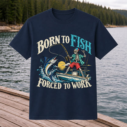 Skeleton Marlin Fishing Boat Graphic T-Shirt