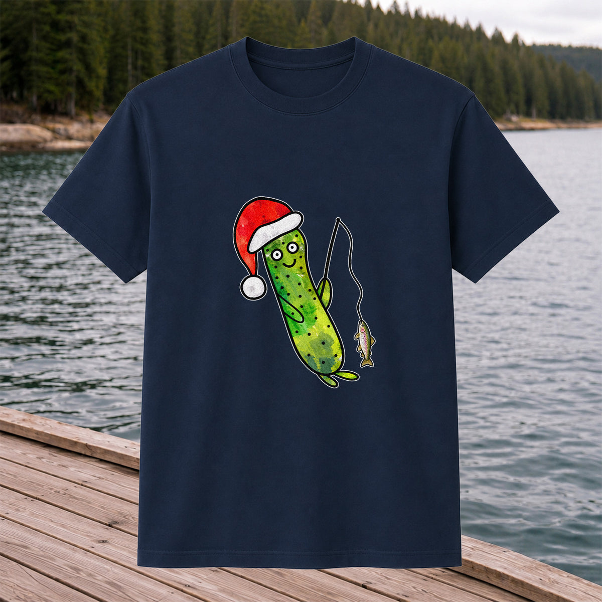 Santa Hat Cucumber Fishing for Trout Graphic T-Shirt