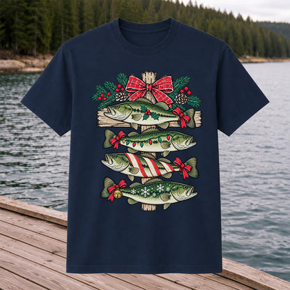Christmas Bass Fishing Sign Holiday Graphic T-Shirt