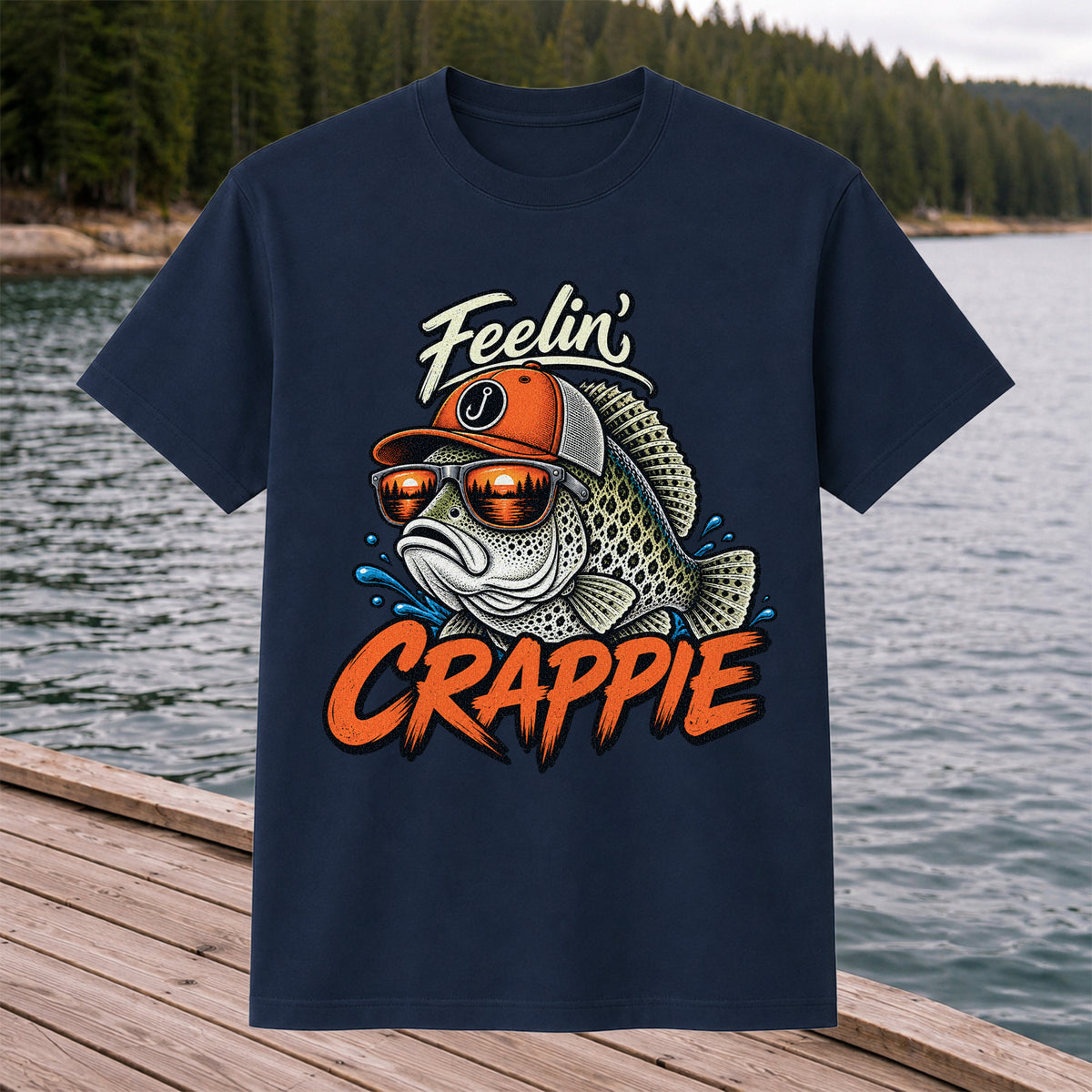 Feelin' Crappie Funny Fishing T-Shirt with Fish in Sunglasses