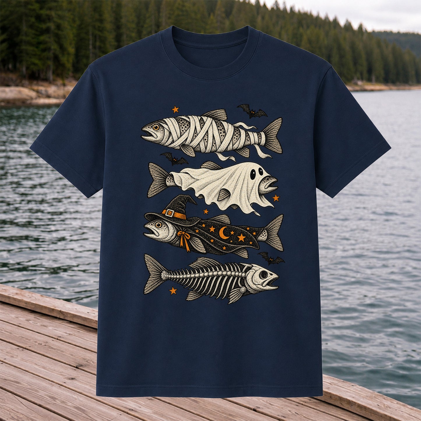 Halloween Costume Fish Spooky Fishing Graphic T-Shirt
