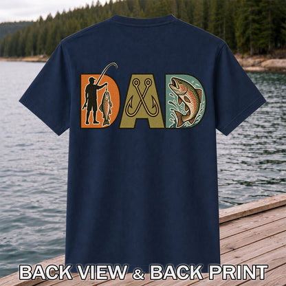 Dad Rainbow Trout and Fishing Hooks Retro Fishing T-Shirt | Back Print