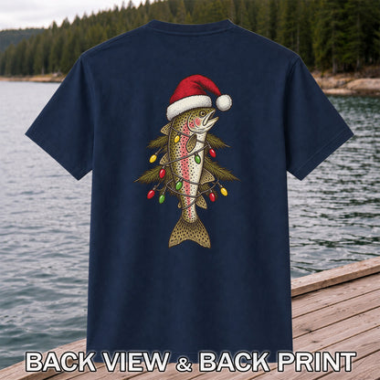 Christmas Trout Tree Fishing Graphic T-Shirt | Back Print