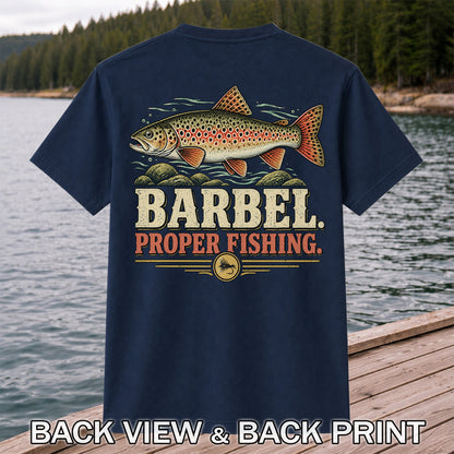 Barbel Proper Fishing Brown Trout Graphic T-Shirt | Back Print
