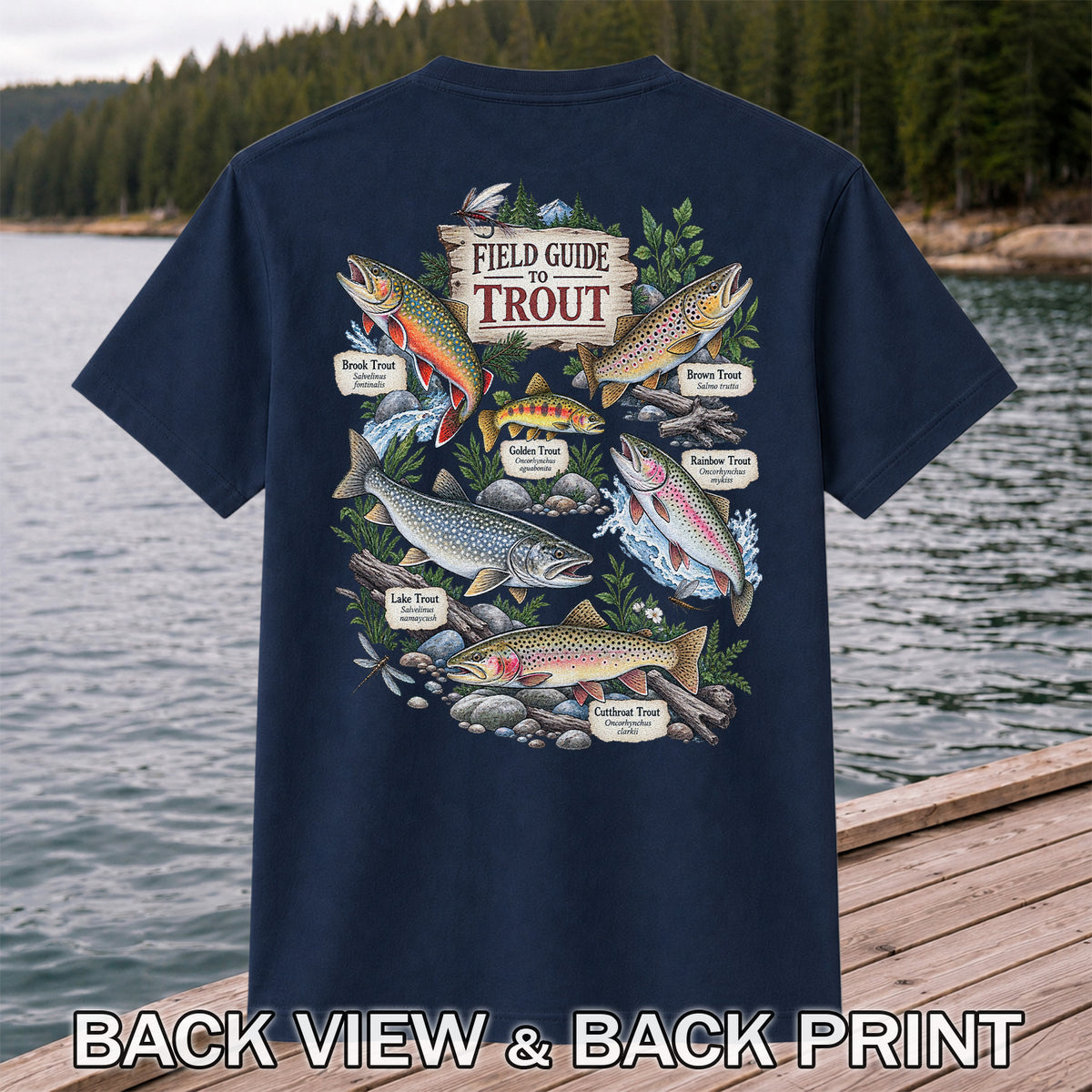 Field Guide to Trout Vintage Freshwater Fishing Graphic T-Shirt | Back Print