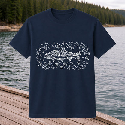 Brown Trout Surrounded by Wildflowers Fishing Graphic T-Shirt