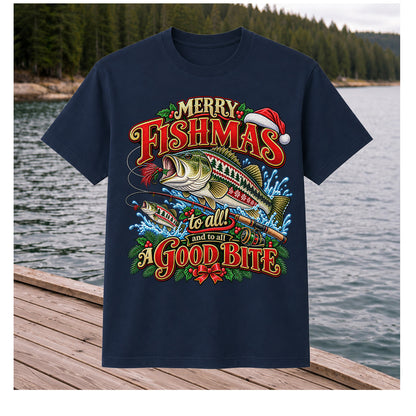 Merry Fishmas Christmas Sweater Pattern Bass Fishing T-Shirt