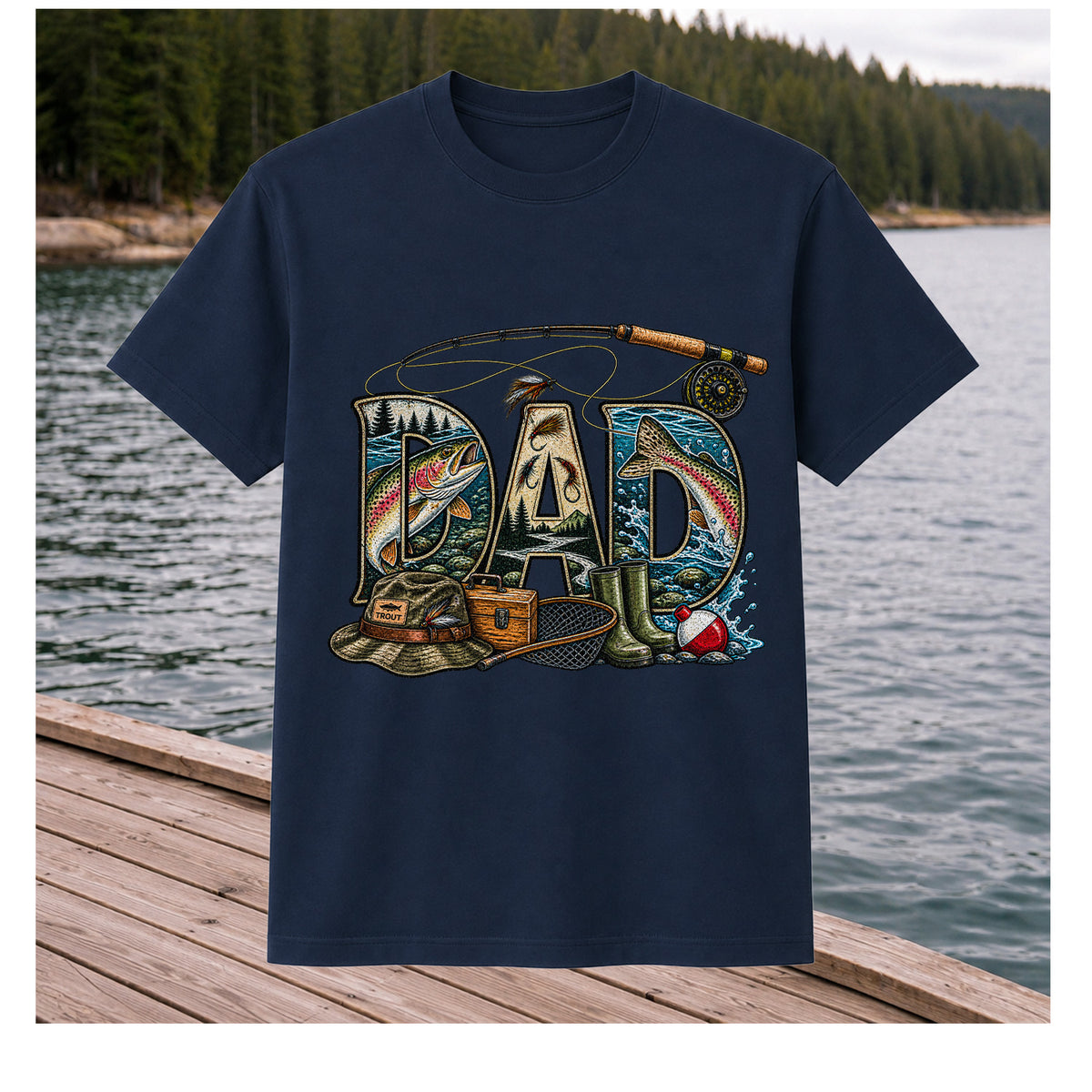 Dad Rainbow Trout Fly Fishing Vintage Graphic T-Shirt