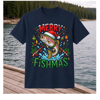 Merry Fishmas Santa Trout Christmas Fishing Graphic T-Shirt