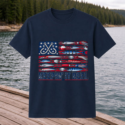 Keepin' It Reel American Flag Fishing Lures Graphic T-Shirt