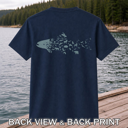Wildlife Fish Silhouette Fishing Graphic T-Shirt | Back Print