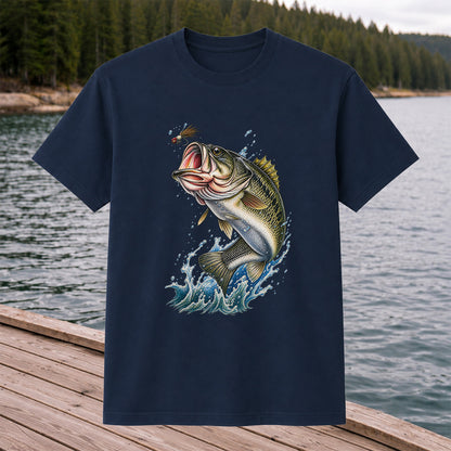 Largemouth Bass Leaping for a Fly Fishing Graphic T-Shirt