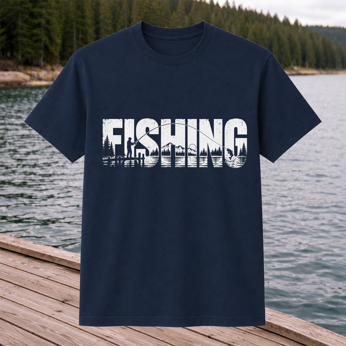 Fishing Lake Angler Vintage Graphic T-Shirt