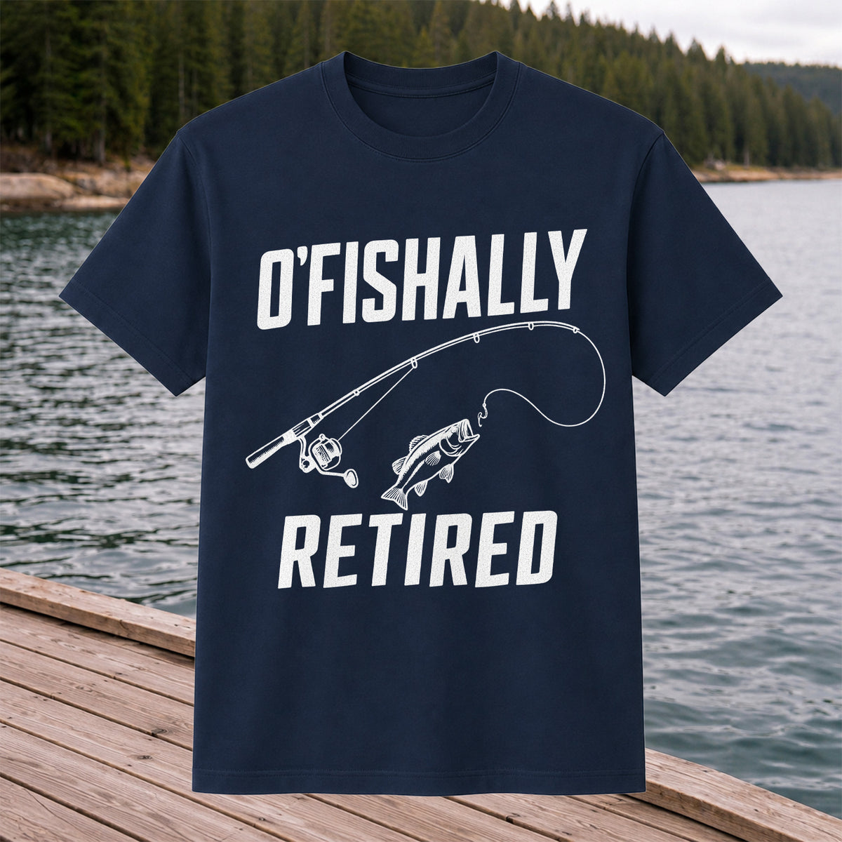 Retirement Fishing Graphic T-Shirt with Fishing Rod and Bass