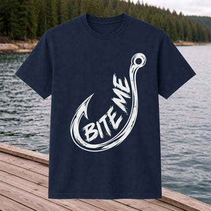 Bite Me Fishing Hook Funny Angler Graphic T-Shirt
