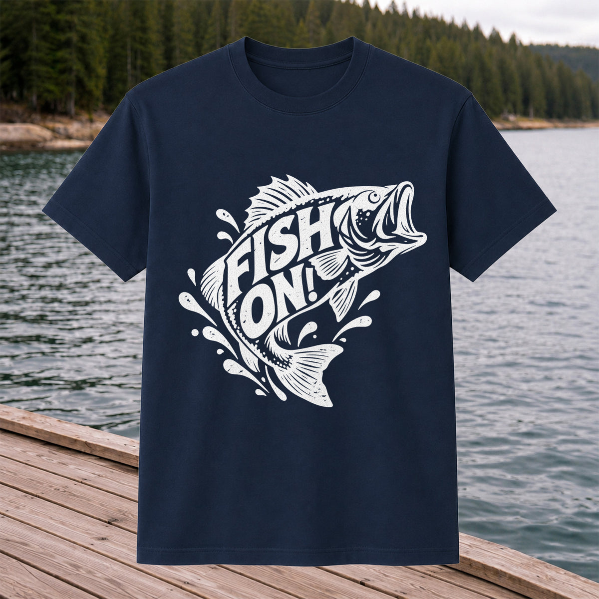 Fish On! Jumping Bass Fishing Distressed Graphic T-Shirt