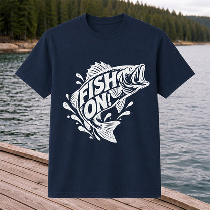 Fish On! Jumping Bass Fishing Distressed Graphic T-Shirt