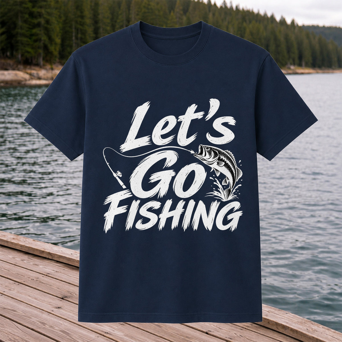 Let's Go Fishing with Jumping Bass Graphic T-Shirt