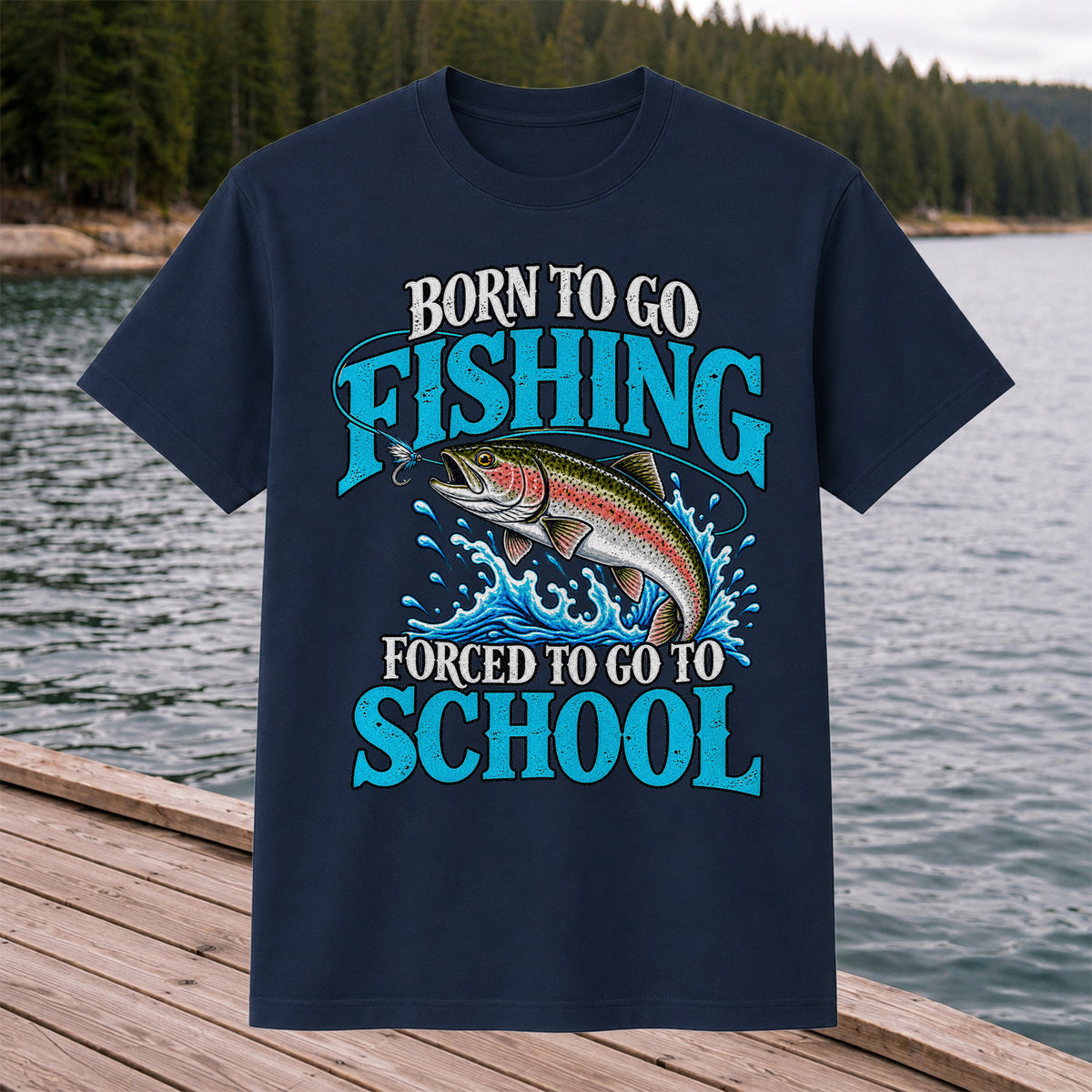 Born to Go Fishing Forced to Go to School Rainbow Tee, Trout T-Shirt