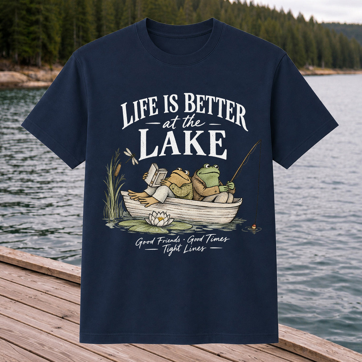Life Is Better at the Lake Frog Fishing Graphic T-Shirt