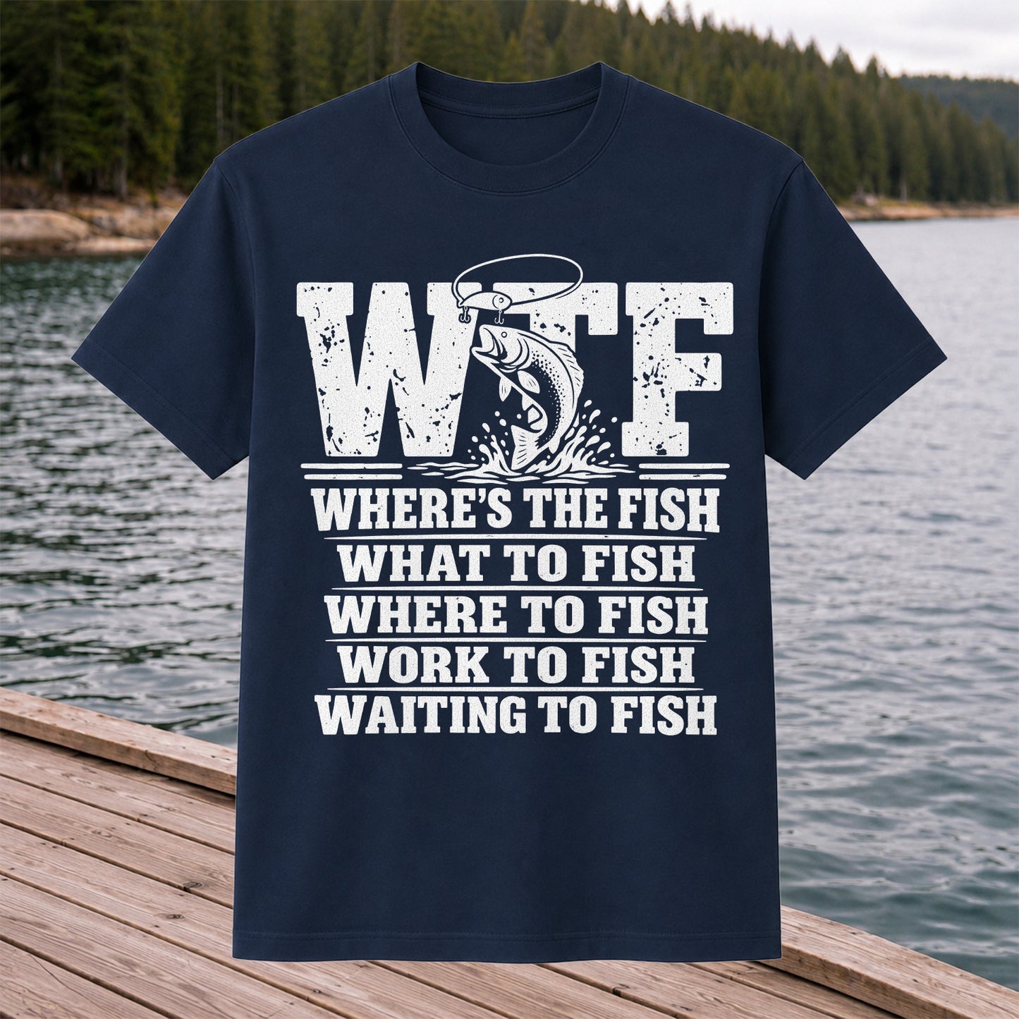 WTF Where's the Fish What to Fish Where to Fish Funny Fishing T-Shirt