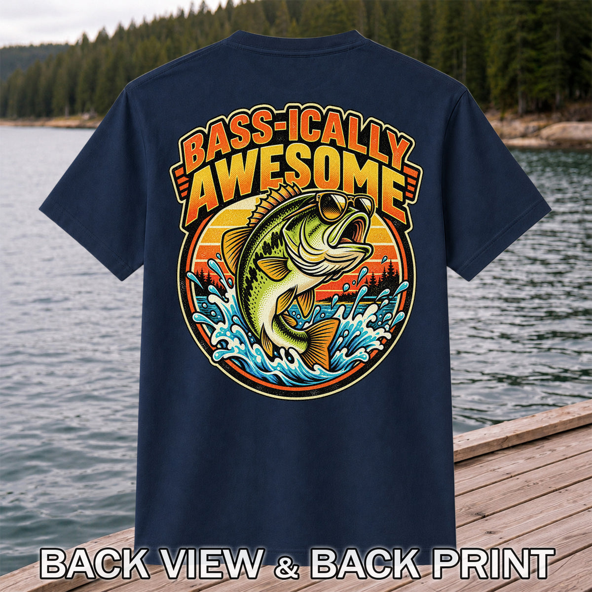 Bass-ically Awesome Funny Bass Fishing Graphic T-Shirt | Back Print