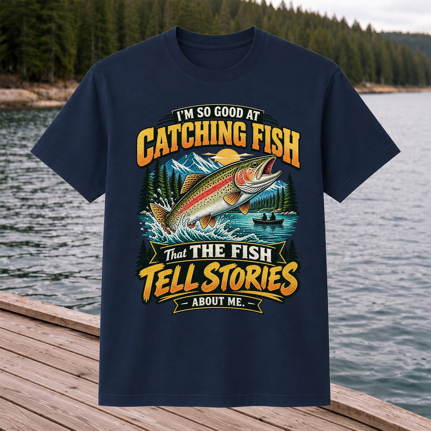 I'm So Good at Catching Fish That the Fish Tell Stories About Me Rainbow Trout Fishing T-Shirt V