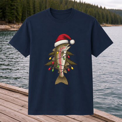 Christmas Trout Tree Fishing Graphic T-Shirt