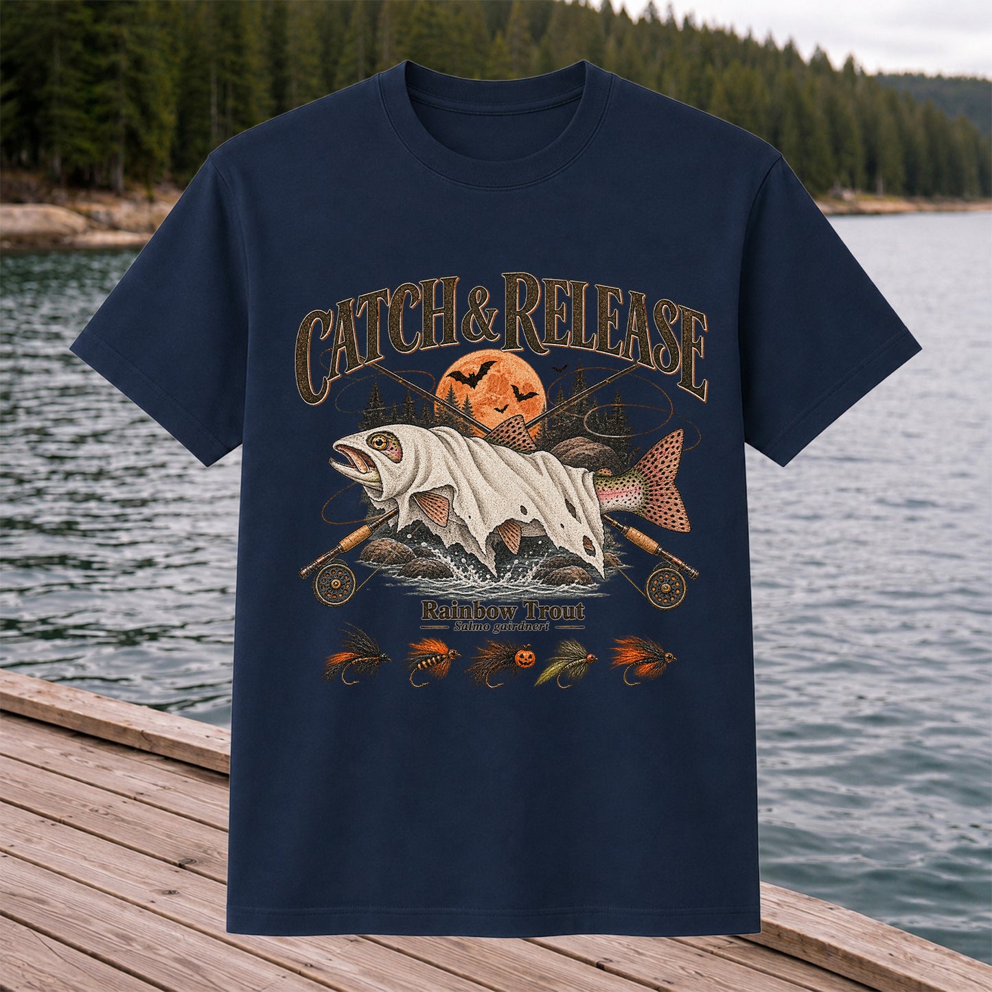 Catch & Release Rainbow Trout Halloween Fly Fishing T-Shirt