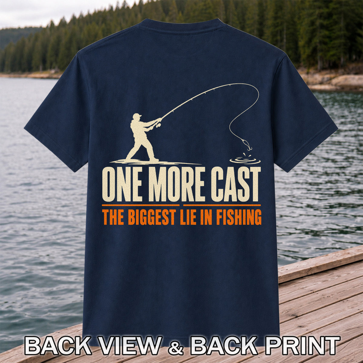 Fishing Angler Silhouette Graphic T-Shirt | Back Print