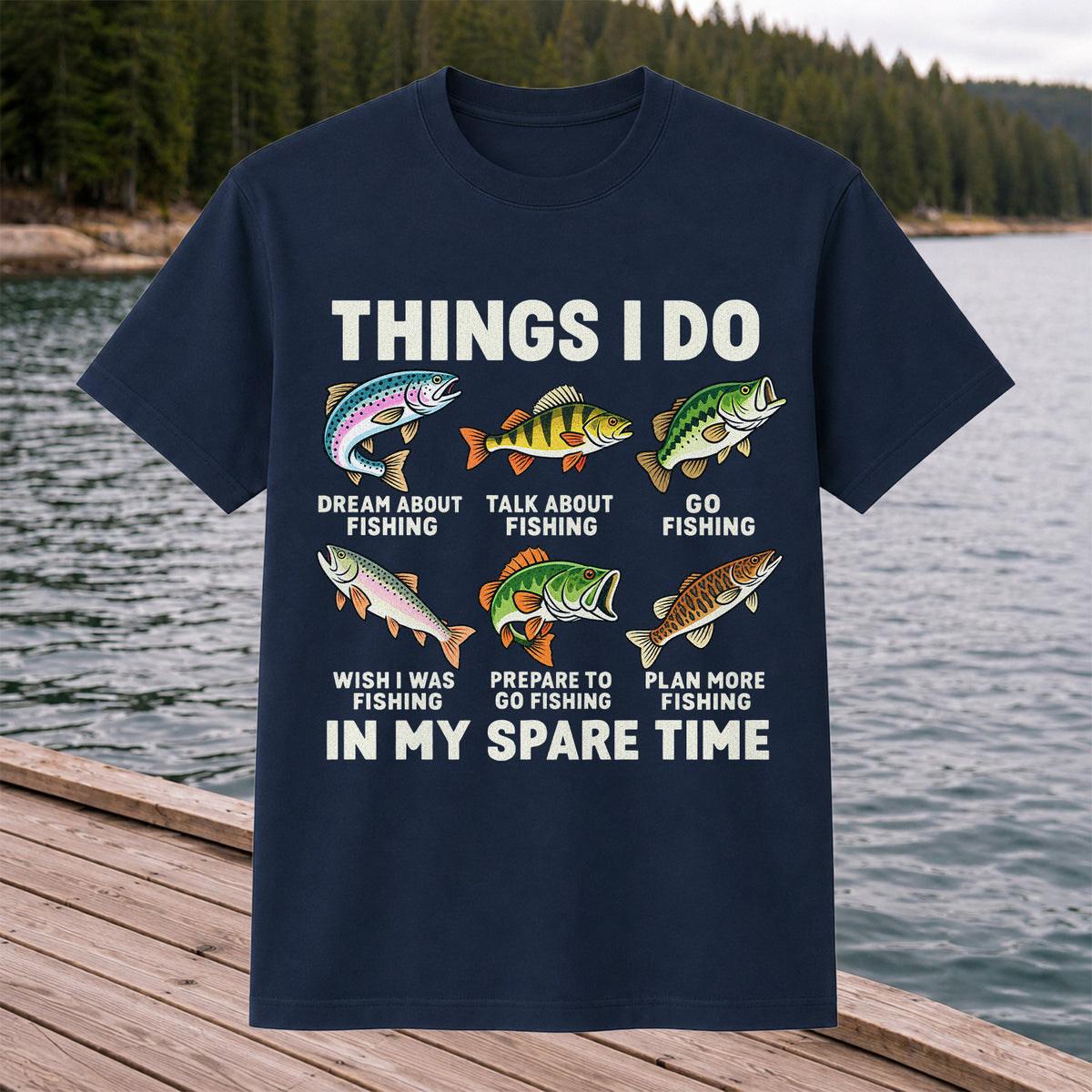 Colorful Fish Fishing Hobby Graphic T-Shirt