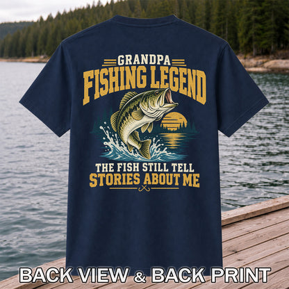 Grandpa Fishing Legend Jumping Bass Vintage Fishing T-Shirt | Back Print