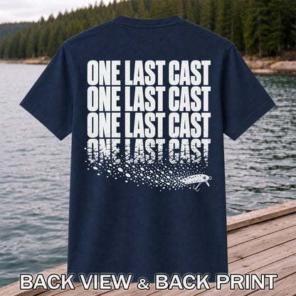 One Last Cast Repeating Fishing Lure Graphic T-Shirt | Back Print